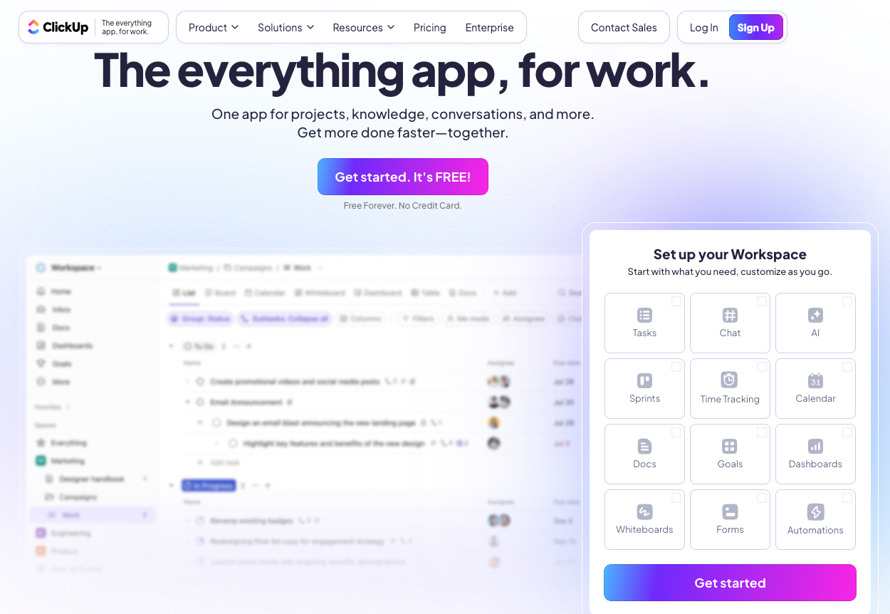 Screenshot of the ClickUp website
