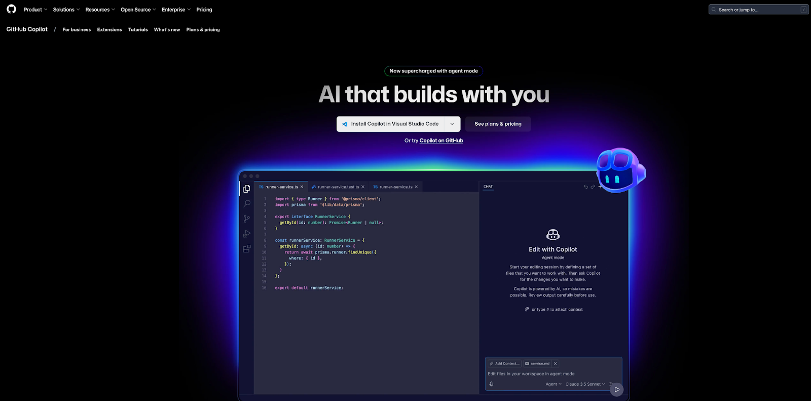 The GitHub Copilot webpage