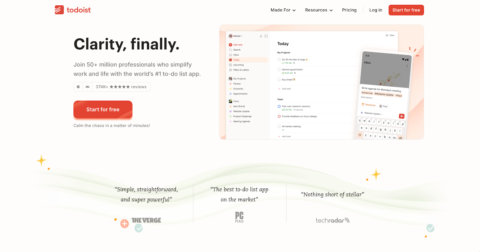 Screenshot of Todoist's website